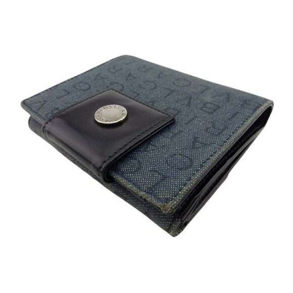 BVLGARI Mini Wallet Logomania Denim Canvas x Leather Auth Used - Picture 5 of 10
